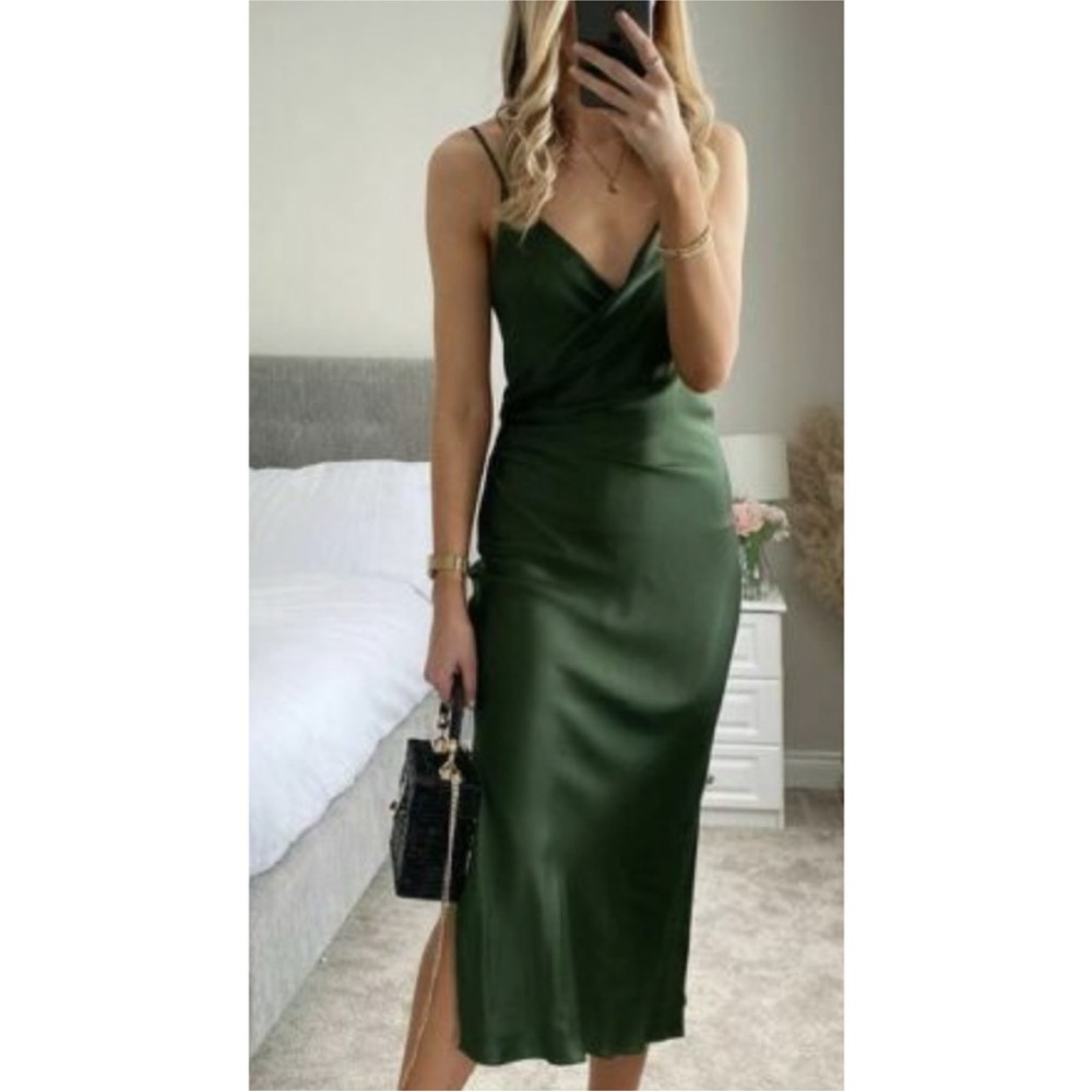Zara SS Green Draped Lingerie style dress L